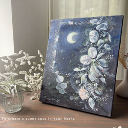 繋がるきらめき　　【原画/F3キャンバス/アクリル画】　インテリアアート　ルナリア　夜空 2枚目の画像