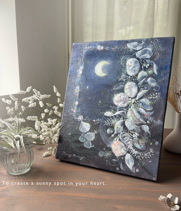 繋がるきらめき　　【原画/F3キャンバス/アクリル画】　インテリアアート　ルナリア　夜空 2枚目の画像