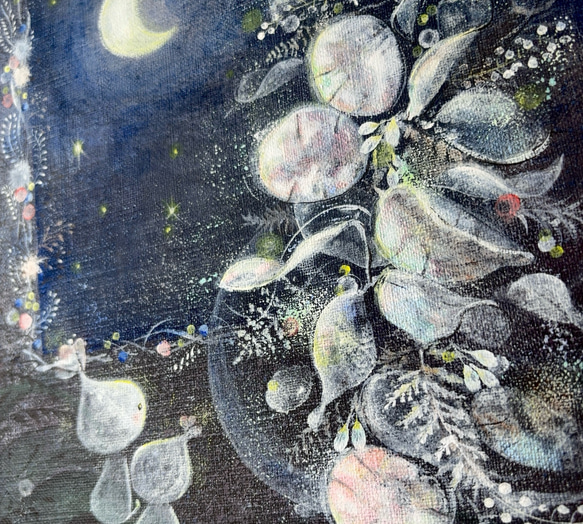 繋がるきらめき　　【原画/F3キャンバス/アクリル画】　インテリアアート　ルナリア　夜空 4枚目の画像