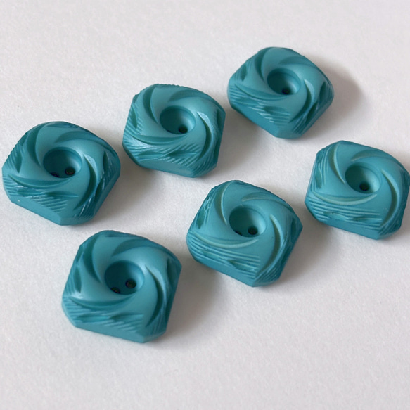 ボタン レトロ 四角 スクエア ブルー 二つ穴 18mm 6個セット et-006 3枚目の画像