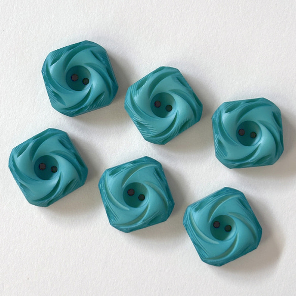 ボタン レトロ 四角 スクエア ブルー 二つ穴 18mm 6個セット et-006 1枚目の画像