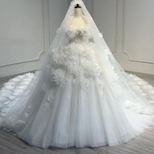 お買い得 ベール付き お花飾り ボリューム ソフトチュール ホワイト