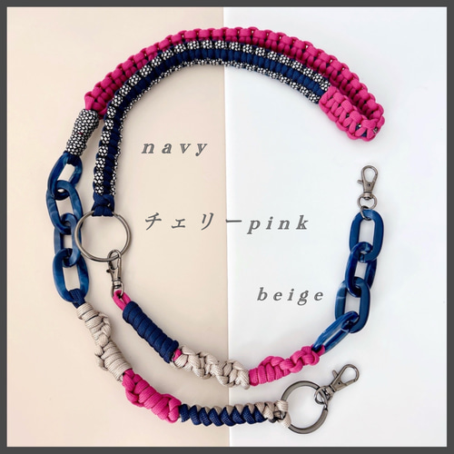 スマホショルダーストラップ パラコード【ネイビ×pink】ハンド