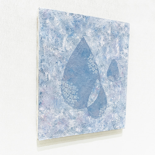 絵画/深代 博/抽象画/静物画/モダンアート/原画/テクスチャーアート/油彩画2 原画 油絵 雫の花II 雨と紫陽花のアート 抽象画 F8 ミルキーブルー