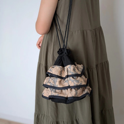 古布 手縫い布バッグ（紐で縛る手提げタイプ） 巾着バッグ はな