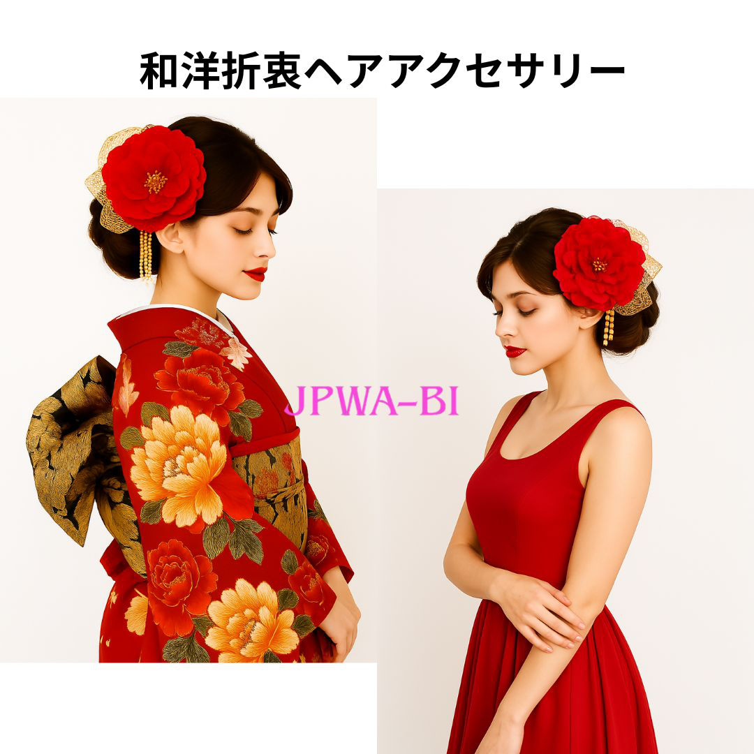 国産髪飾り//大人エレガント系/成人式・結婚式・卒業式袴/ゴーツドリボン・ダイヤレーン付/透明パッケージ入り