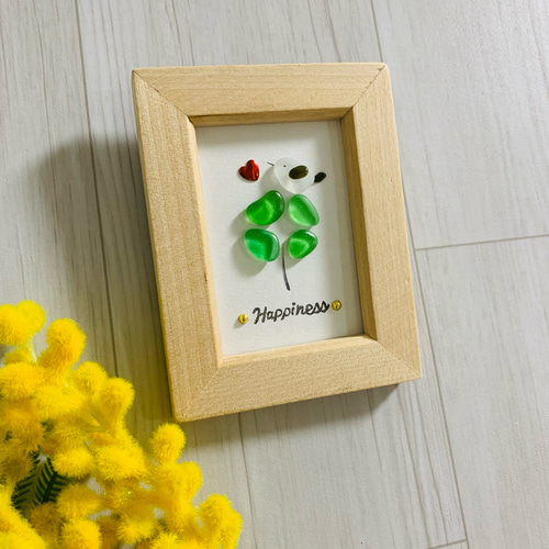 シーグラスアート～お花とシマエナガ～ シマエナガの素敵なリース