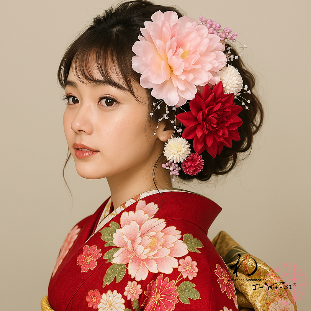 国産髪飾り//成人式・卒業式/着物・袴髪飾り/アーティフィッシャルフラワー/パールレーン付/透明パッケージ入