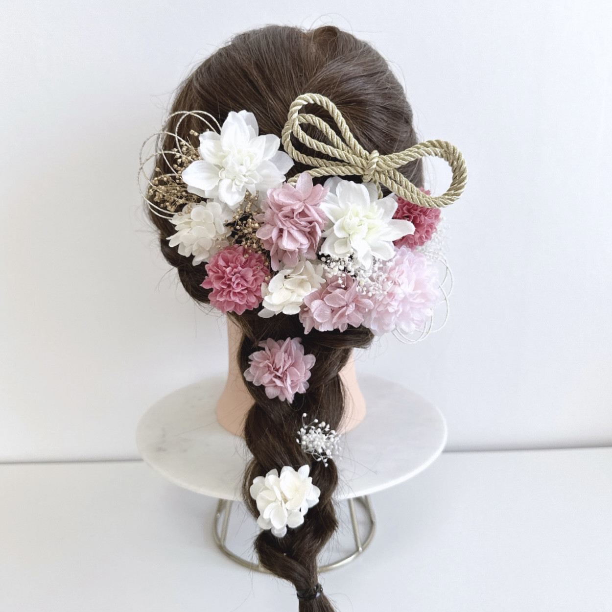ピンク ホワイト ゴールド リボン ヘッドドレス 和装 髪飾り 成人式 前撮り 袴 卒業式