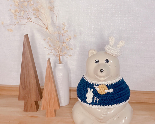 しろくま貯金箱》お月見の洋服とうさぎの帽子 その他置物 sucoro