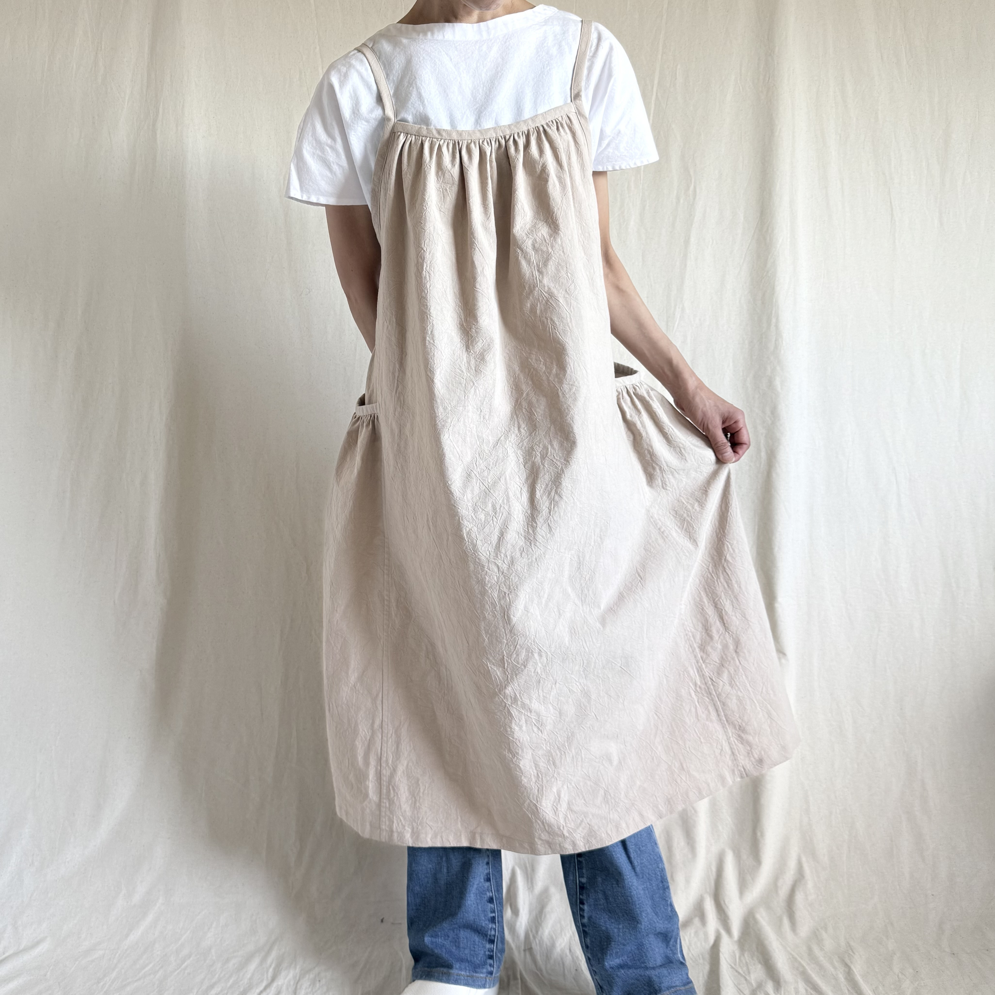 【ふんわりギャザーのジャンパースカート】クリ－ムべ－ジュ