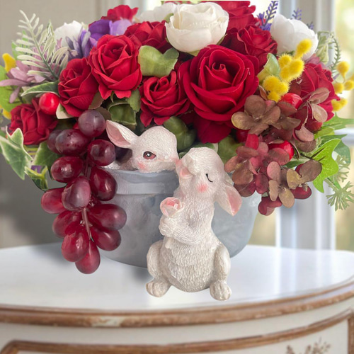 秋色うさぎアレンジメント》アニマルフラワーギフト／玄関