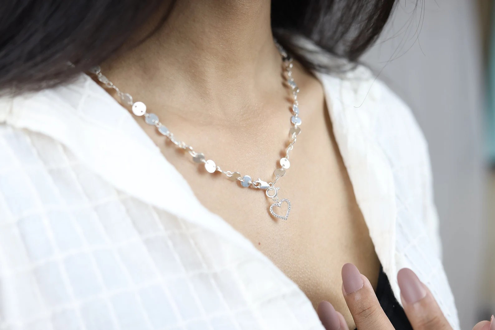 925シルバー/ハートテーマ天然ダイヤモンドペンダント