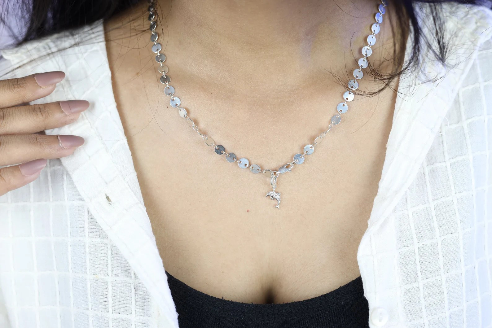 925シルバー/イルカテーマ天然ダイヤモンドペンダント