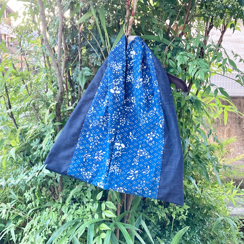 956 古布 リメイク バッグ ワンハンドル 袋 藍染 藍染め 藍印花