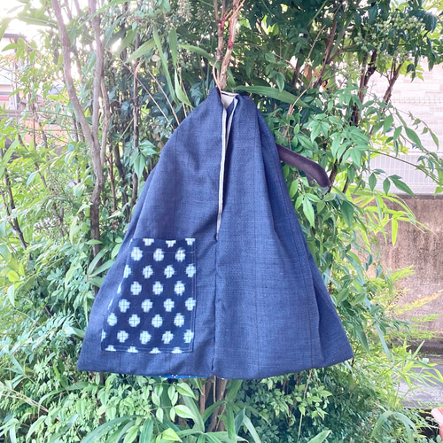 古布リメイク　藍染色々　襤褸　丸底トートバッグ　バケットバッグ 6frk31.jpg