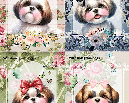 オリジナル 生地 ブロックデザイン パネル生地 犬 犬柄 シーズー