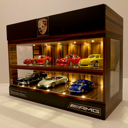 1/64展示21台可・チーク＆白木・ディスプレーBOX・スタイリッシュジオラマ 1/64展示21台可・サイバーパンクVr2・ディスプレーBOX・LED照明