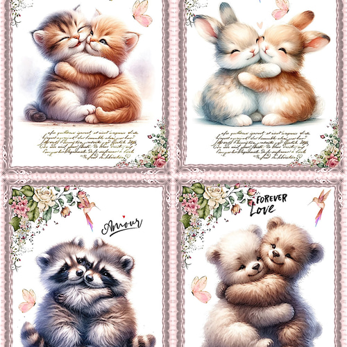 パネル生地 動物 猫 うさぎ 熊 アライグマ 生地 richrichy 通販