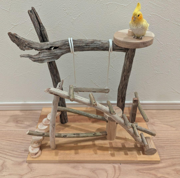 バードジム アスレチック 流木 鳥遊び場 ハンドメイド バードトイ 現物