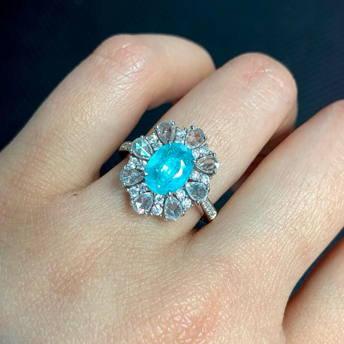 1.48ct天然パライバトルマリンリング 天然ダイヤモンド 鑑定書 ネオン