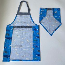 海の生き物サメ柄☆120〜130こどもエプロン、三角巾、巾着3点セット　 6枚目の画像