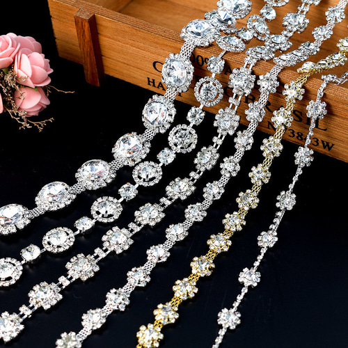 宝石リボン レース ラインストーン 長さ90cm きらきら パール DIY