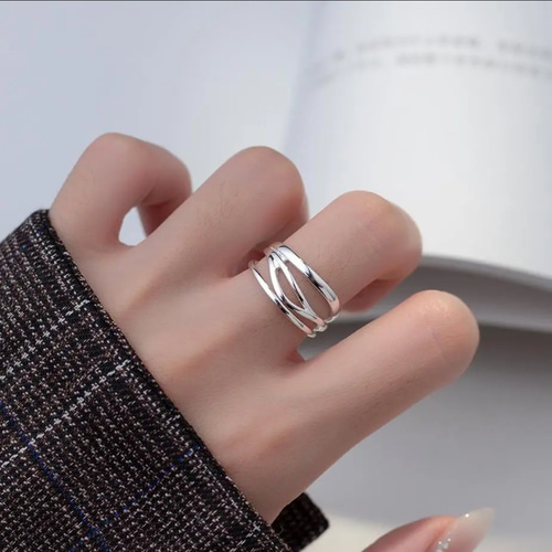 3連風ウェーブリング シルバー925 ゴールド フリーサイズ 幅広