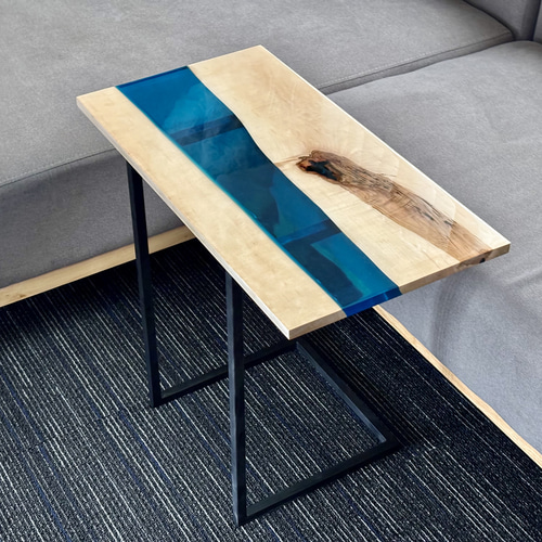 サイドテーブル レジン アイアン 無垢材 木製 コの字 おしゃれ ミニ 一枚板