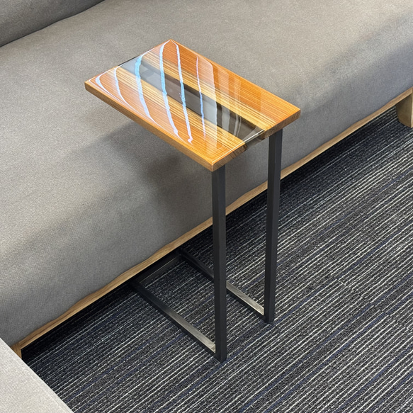 サイドテーブル レジン アイアン 無垢材 木製 一枚板 コの字 アンティーク 欅 サイドテーブル レジン アイアン 無垢材 木製 一枚板 コの字