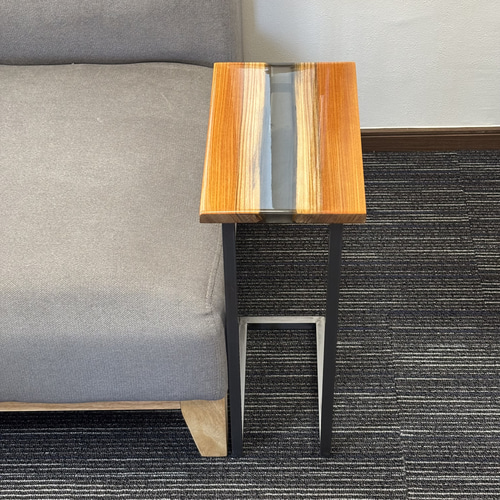 サイドテーブル レジン アイアン 無垢材 木製 一枚板 コの字 アンティーク 欅 サイドテーブル レジン アイアン 無垢材 木製 一枚板 コの字