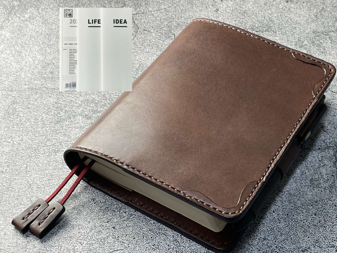【手縫】ジブン手帳B6スリムmini 用チョコ色本革手帳カバー（バタフライストッパー） IDEA/LIFE も収納可 5,070円