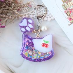 ねこ シャカシャカ キーホルダー レジン シェイカー ピンク