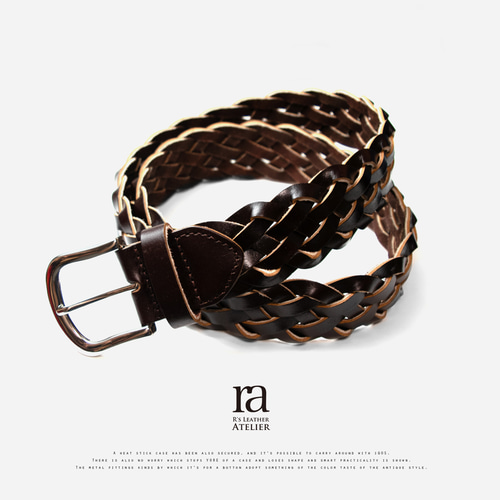 メッシュ レザーベルト 40mm / 編み込み 革 牛革 フリーサイズ メンズ