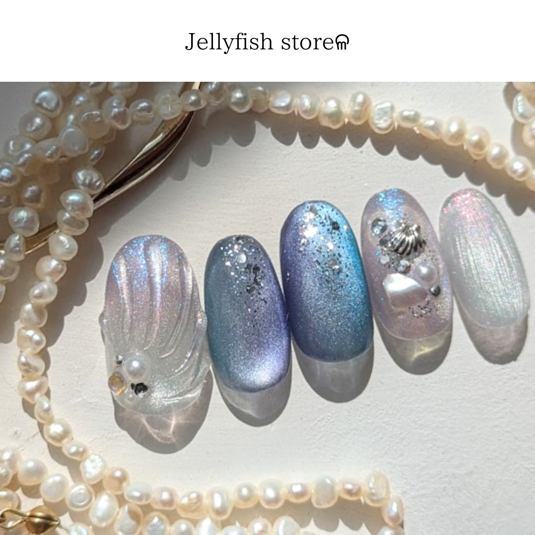 #123｜Mermaid nail⋆｡°「艶やかマーメイド」⌇ブルー グラデ パープル マグネット シェル 【ネイル