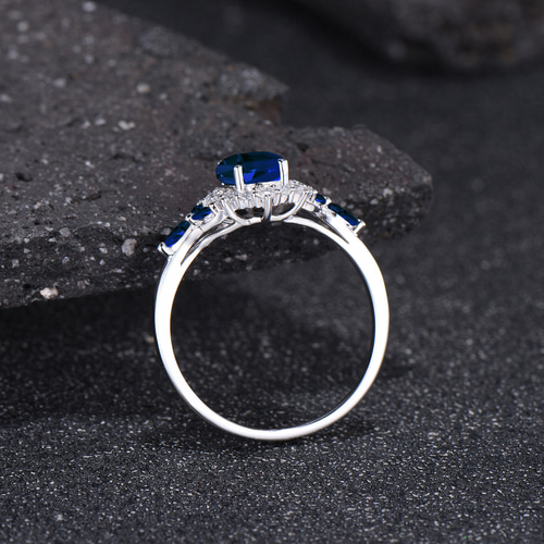 9月の誕生石ブルーサファイアリング モアッサナイトハローリング 結婚