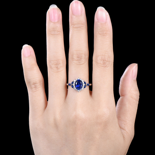 9月の誕生石ブルーサファイアリング モアッサナイトハローリング 結婚