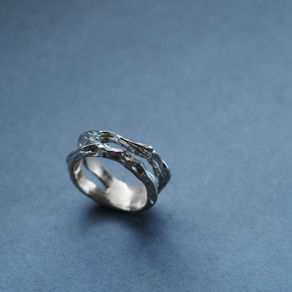 流木 テクスチャー 2連 リング シルバー925 メンズ ユニセックス