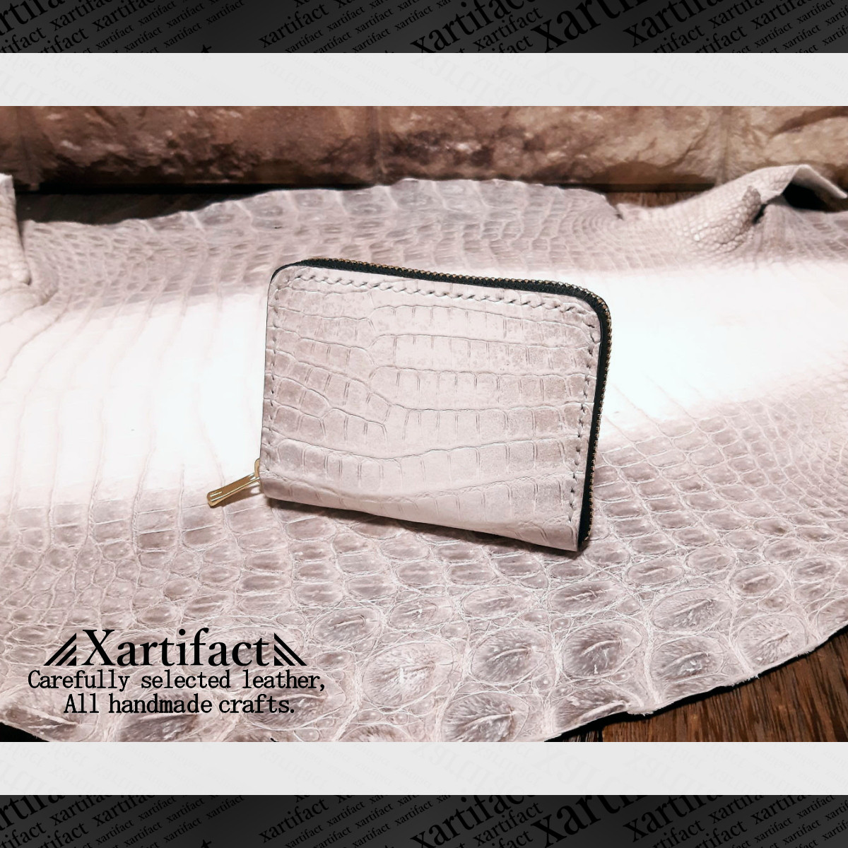 ヒマラヤクロコダイル(ワニ革)ファスナー式コインケース【フルカラーオーダー】【総手縫い】