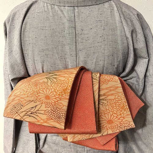 246号 半幅帯 琉球紅型 アイボリー×鮫小紋 緑 正絹 リバーシブル 246号 半幅帯 琉球紅型 アイボリー×鮫小紋 緑 正絹 リバーシブル