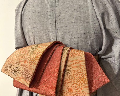 246号 半幅帯 琉球紅型 アイボリー×鮫小紋 緑 正絹 リバーシブル 246号 半幅帯 琉球紅型 アイボリー×鮫小紋 緑 正絹 リバーシブル