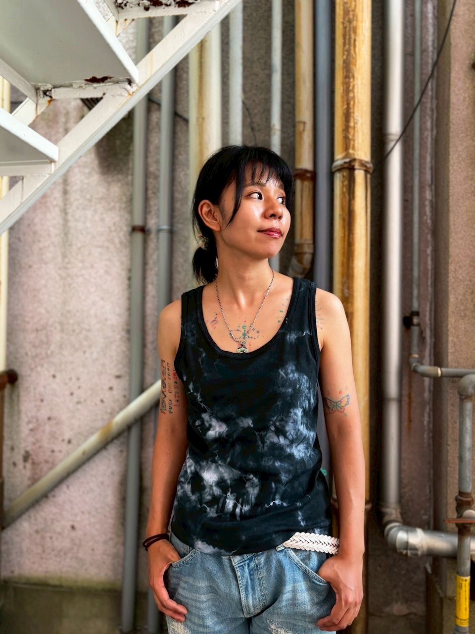 タイダイ タンクトップ Lサイズ ブラック ムラ染め HD24-57