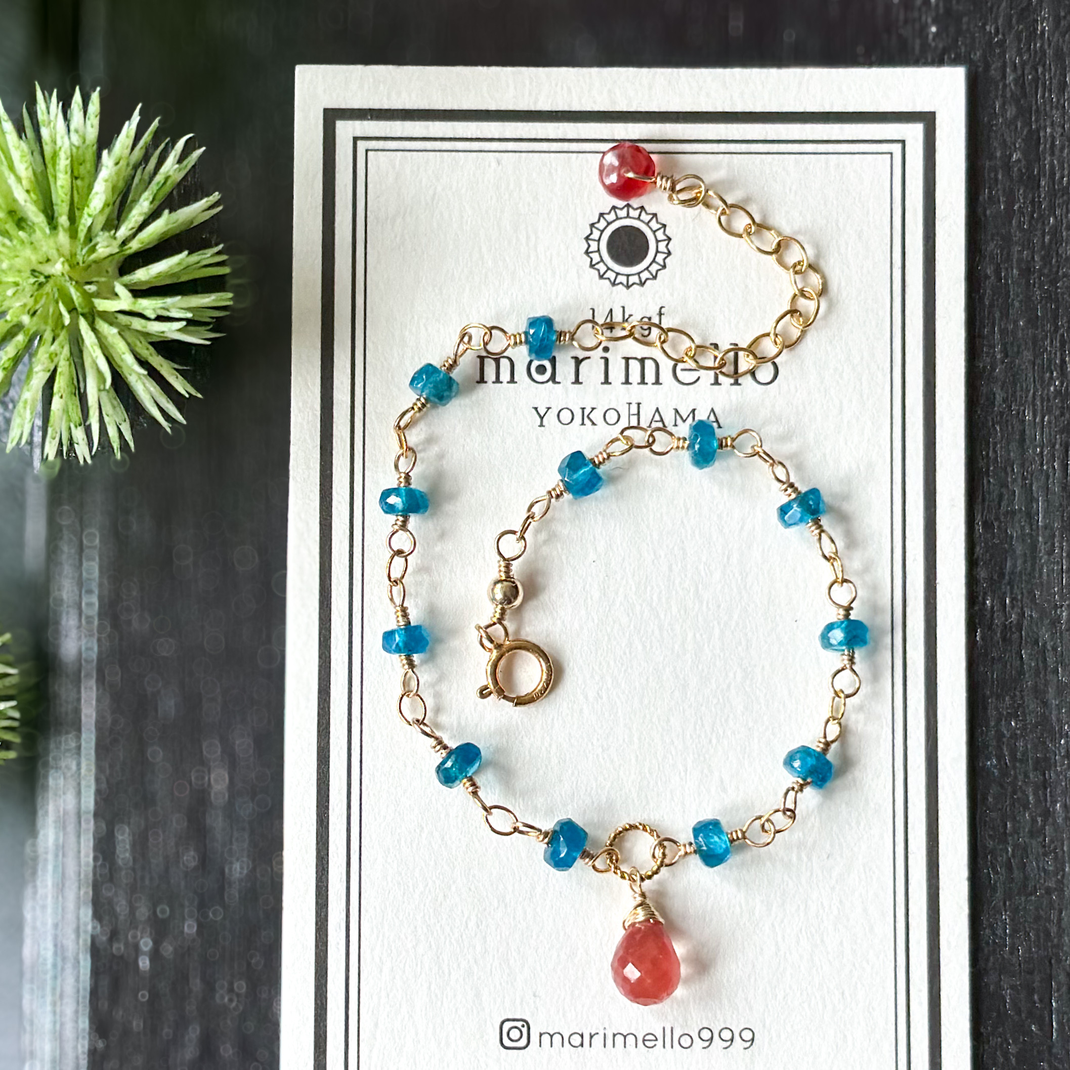 14kgf*ネオンブルーアパタイトとアンデシンのブレスレット*天然石