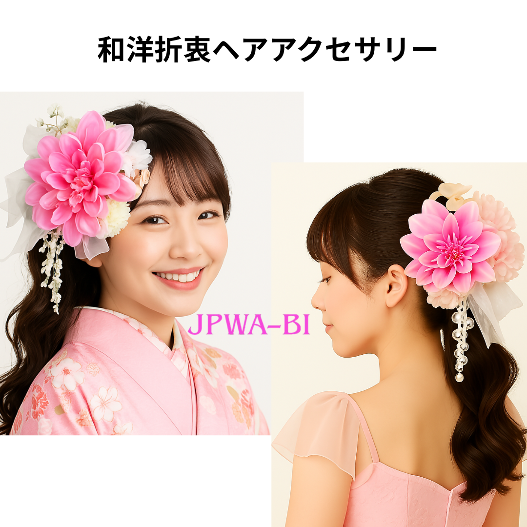 和洋折衷ヘアアクセサリー//ガーリー系/成人式・卒業式袴・浴衣・ドレス/リボン・パール付き/透明パッケージ入り