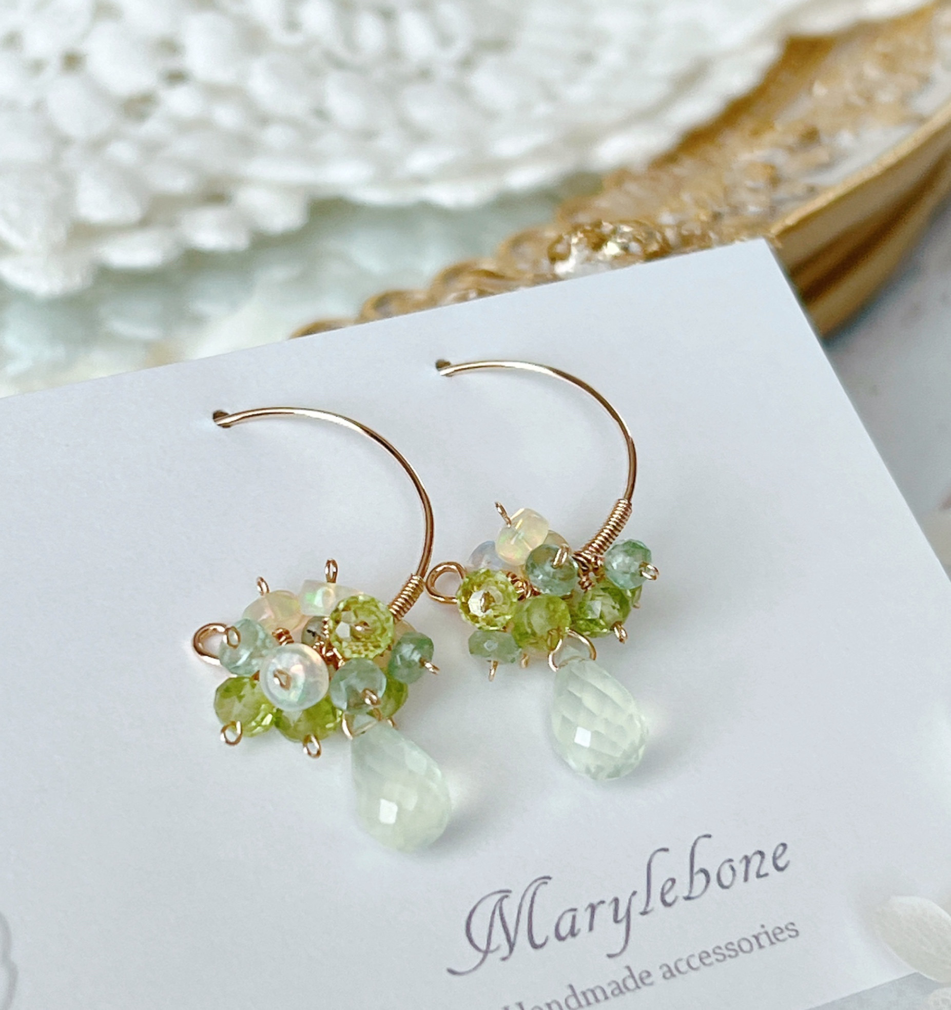 【14kgf】フレッシュグリーン天然石＊フープピアス