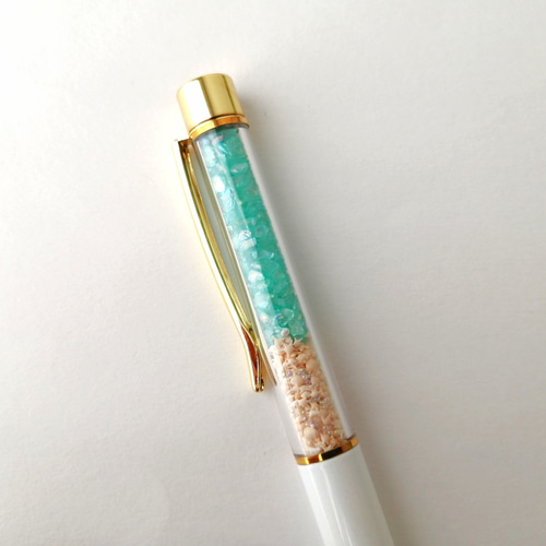 NEW【海色ガラスカレットと星の砂のボールペン〜エメラルドグリーン