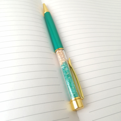 NEW【海色ガラスカレットと星の砂のボールペン〜エメラルドグリーン
