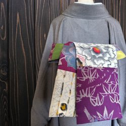 *着物反物*　紅型松竹梅と藍色草花　大人の兵児帯　半幅帯　長尺　ハンドメイド 着物反物* 紅型松竹梅と藍色草花 大人の兵児帯 半幅帯 長尺