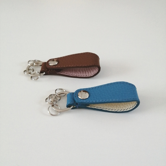 総手縫い☆国産レザーのキーリング　キーホルダー 5枚目の画像