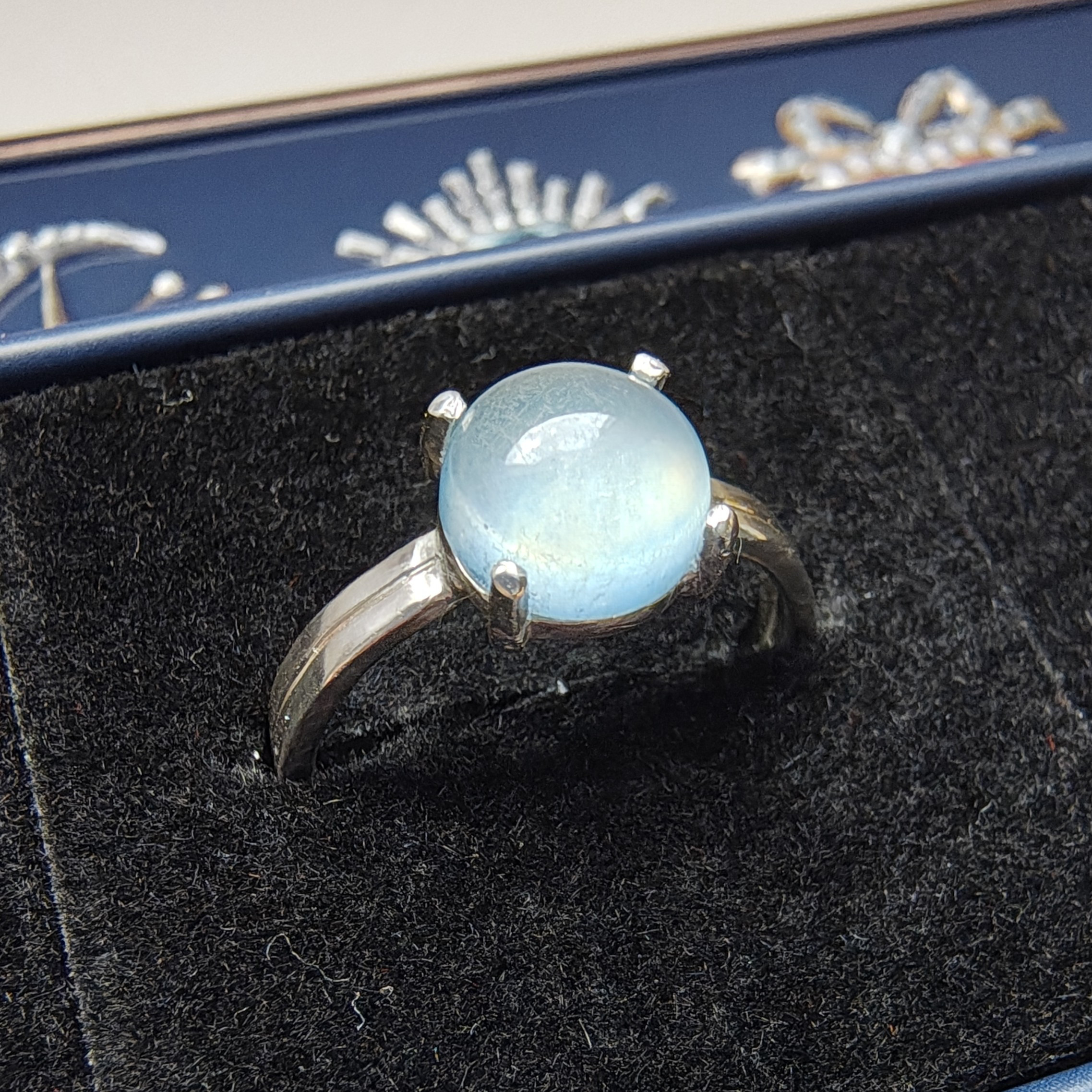 【一点物】アクアマリン カルセドニー シルバーリング カボション シルバー925 SV925 15.5号 鏡面